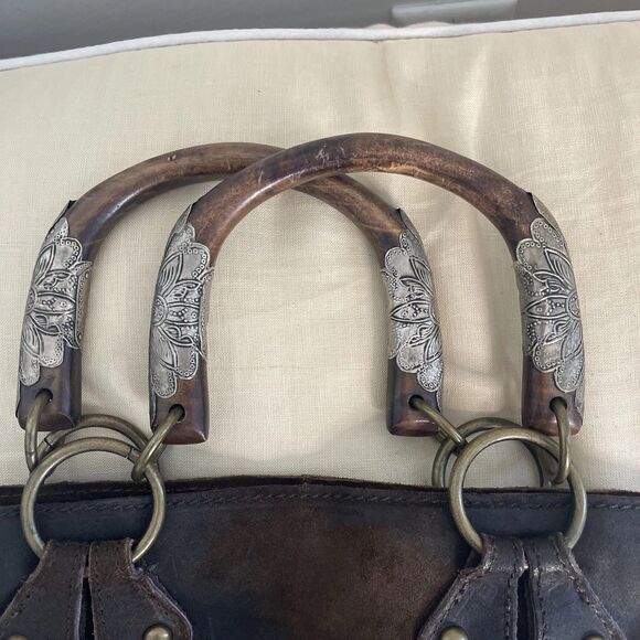 Vintage Steve Madden Western Boho Leather Fringe Brown Leather Tote Bag Purse - Picture 13 of 14